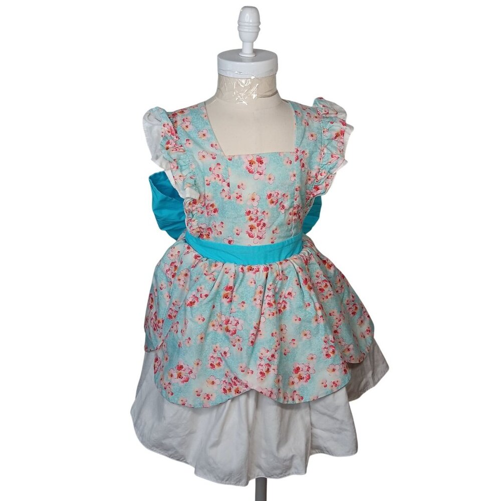 Fox & Heron Easter Dress Girls 4 Floral Blue Bow Ruffled Slvs Petticoat Handmad